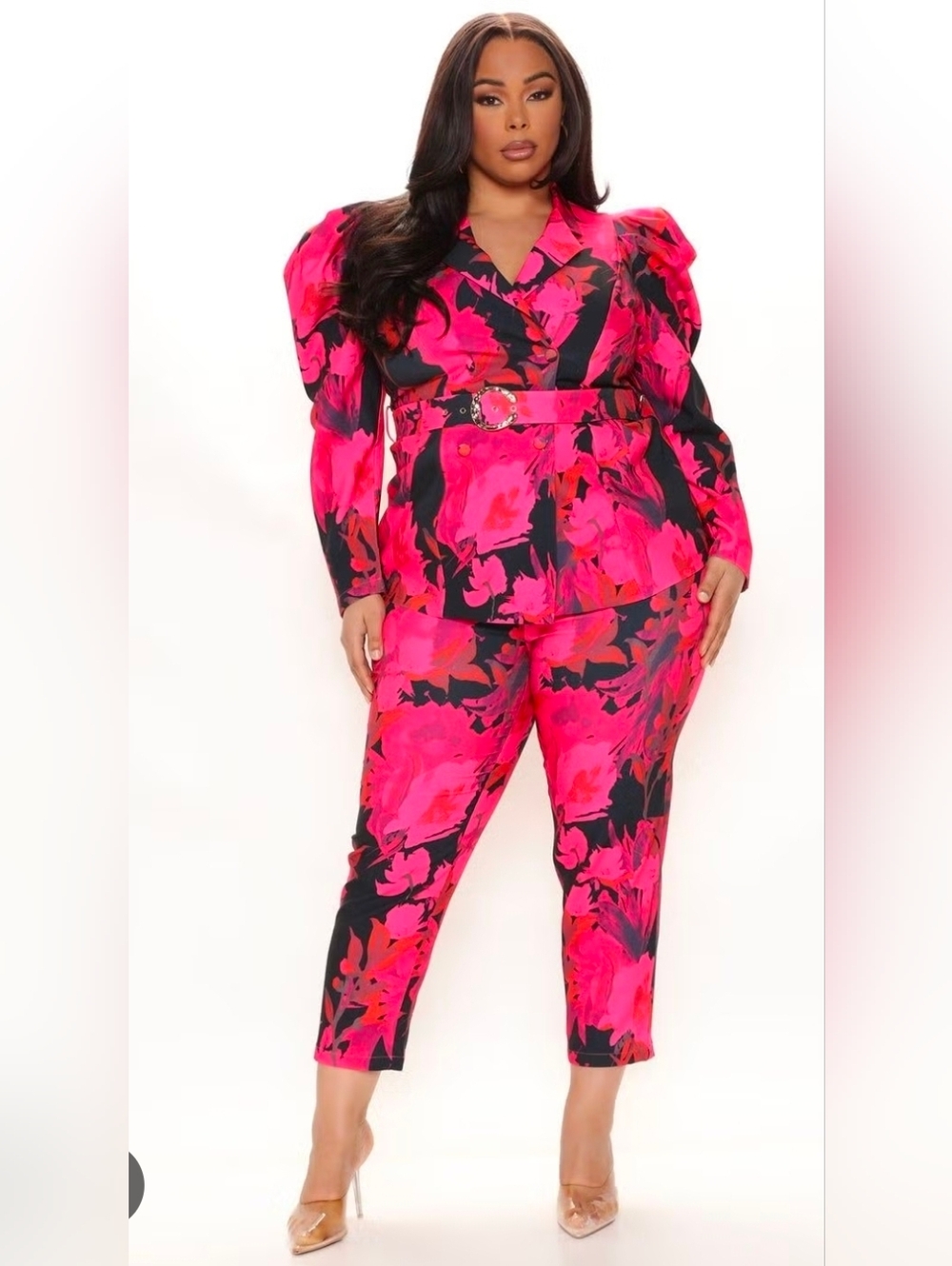 Fashion Nova Pink and Black Floral Pantsuit